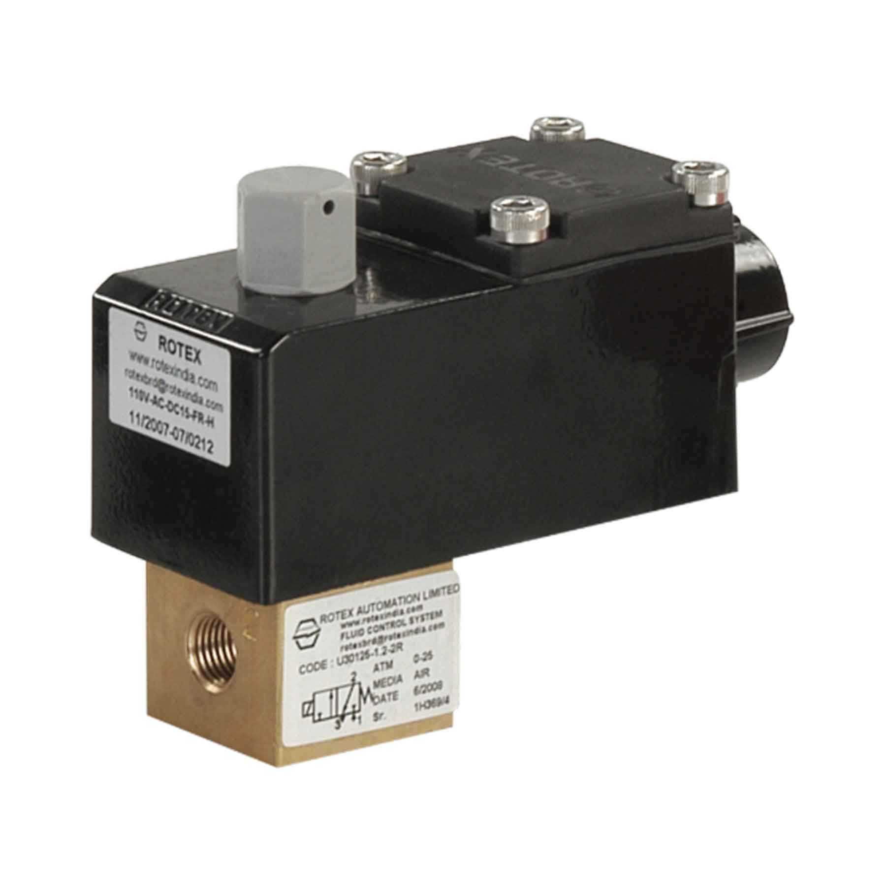 Rotex 2/2-Way Normally Closed Direct Lift Solenoid Valve 20101-1.6-2R-B2+III-24V-AC/DC-19-FR-H-CE