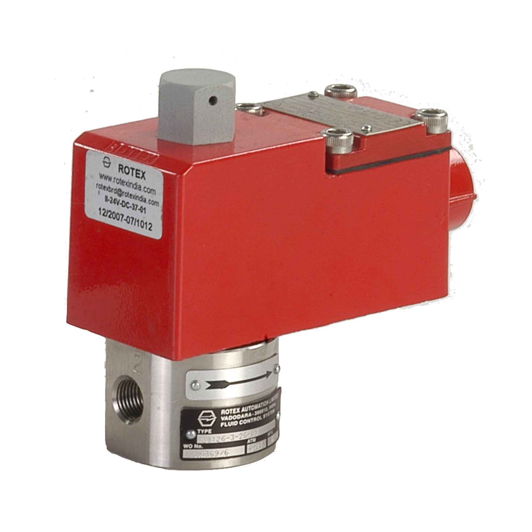 Rotex 3/2-Way Normally Closed Direct Lift Solenoid Valve 30125-1.8-2G+I-24V-DC-37-H-01